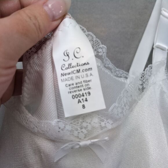 Vtg JC Collections Sz 8 White Satin Babydoll Slip Dress Cami Lace Trim USA Made - Picture 6 of 7